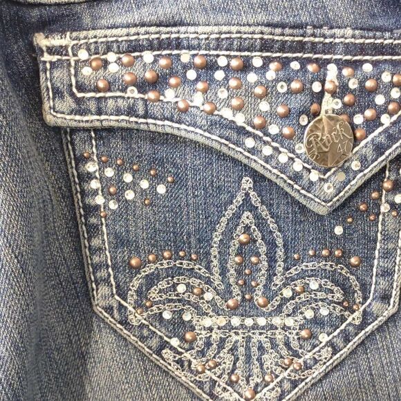 Wrangler Blue Jeans Women's Rock 47 Low Rise 1% Spandex Sz 7/8 32" Waist - Picture 3 of 9